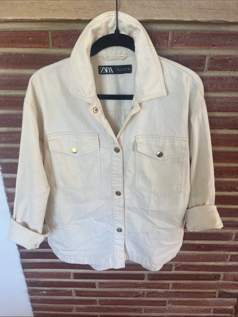 Zara Beige Utility Jacket with Chest Pockets